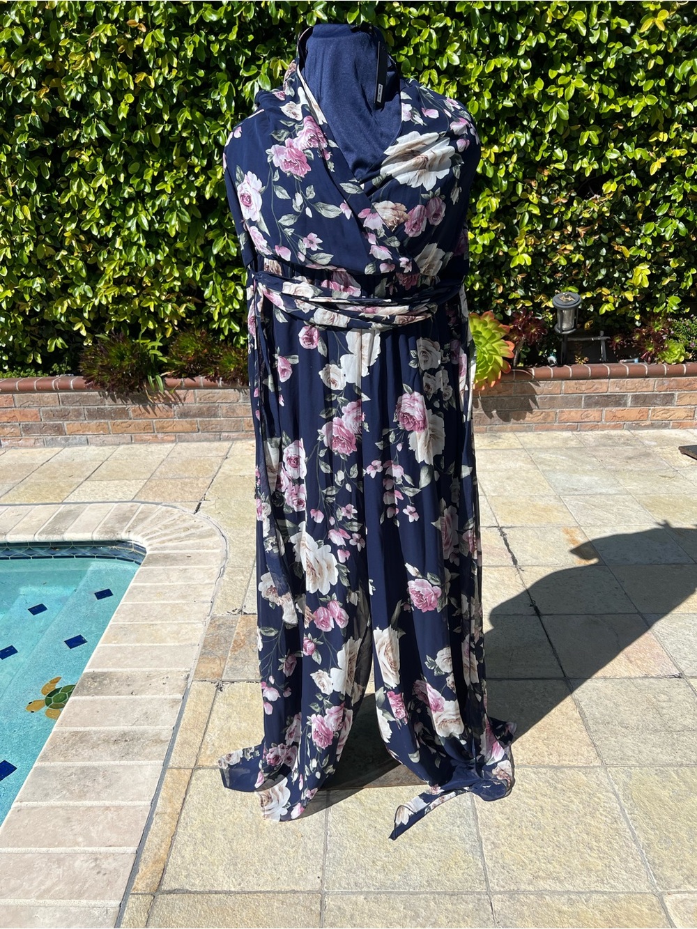 Miss Avenue Navy Floral Jumpsuit with Pink & Cream Flowers